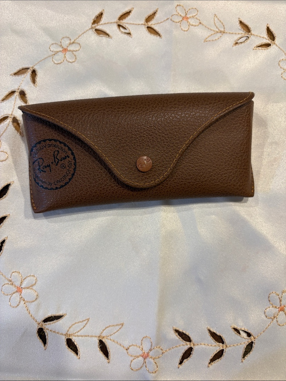 Ray-Ban Brown Leather Sunglasses Case with Snap Closure